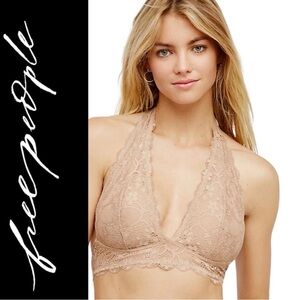 Intimately Free People Galloon Beige Lace Halter Bra Sexy Bralette SZ M